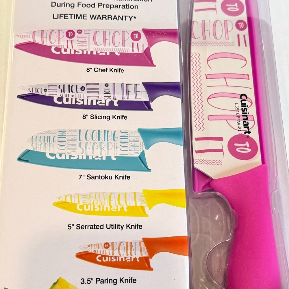 🆕 Cuisinart 10-Piece Colorful Typography Knife Set – Nonstick Blades – 🆕